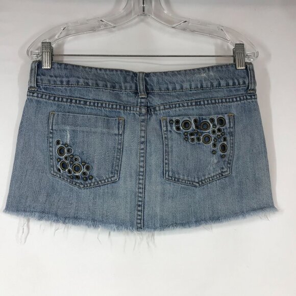 NOLLIE - WOMEN'S 5 - BLUE DENIM CUT-OFF JEAN SKIRT 90'S Y2K - Picture 4 of 6